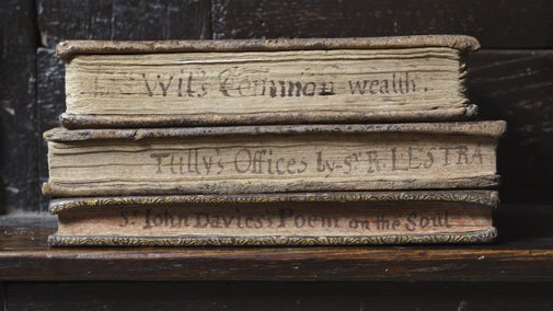 Three books with fore-edge titles at Townend, Cumbria.